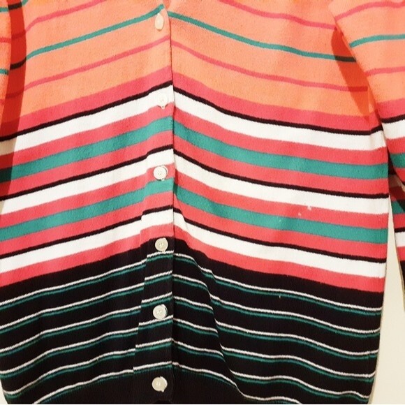 Liz Claiborne New York 100% Cotton Multicolor Button 3/4 Sleeves Cardigan - Picture 8 of 12
